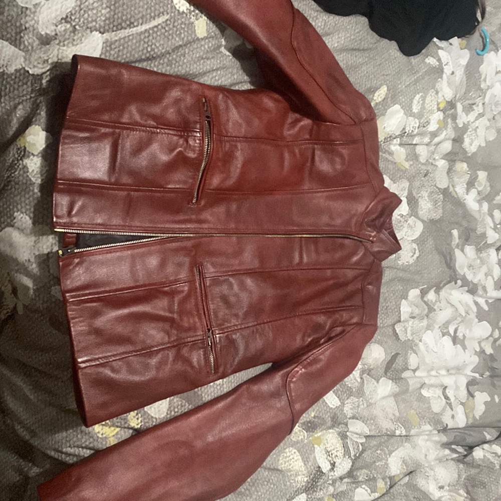 Burgundy real leather jacket cowhide